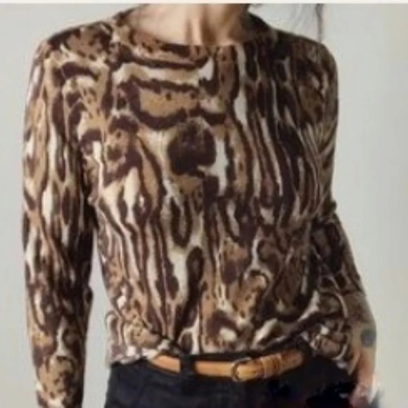 Talbots Merino Wool Leopard Animal Print Sweater Petite  Mobwife Cheetah L - Picture 1 of 7